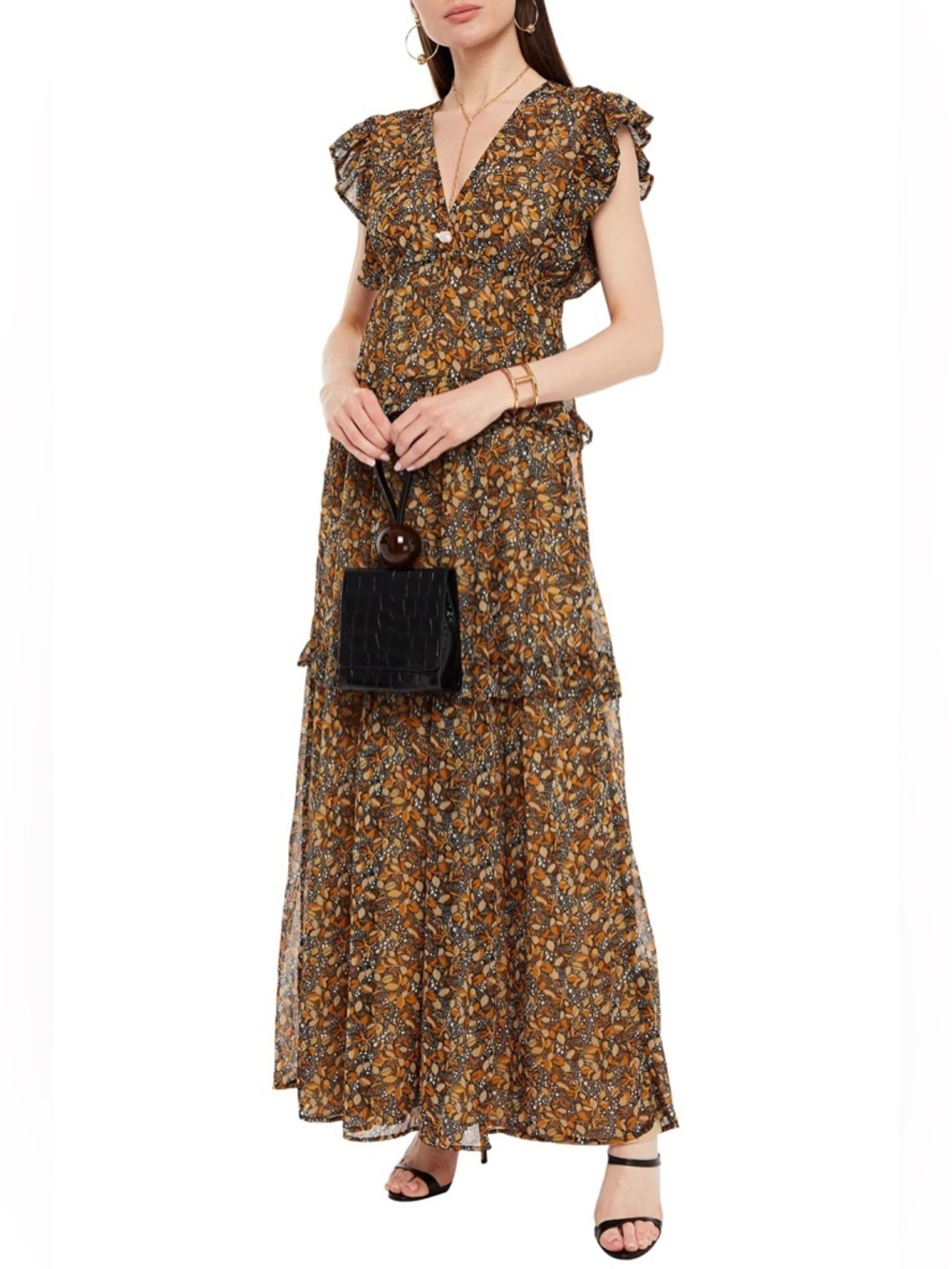 BA&SH Samanta Ruffled Printed Georgette Maxi Dress Size XS